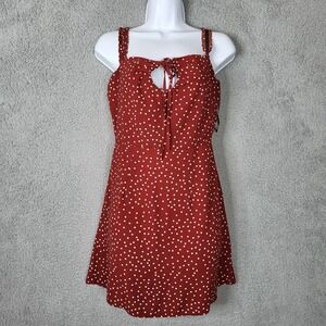 Polly Women's Square Neck Sleeveless Red White polka dot mini dress Size 2